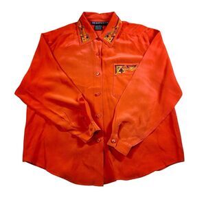 VTG IB Diffusion Shirt Women's Sz 8 Orange Embroidered Button Up Western Vintage